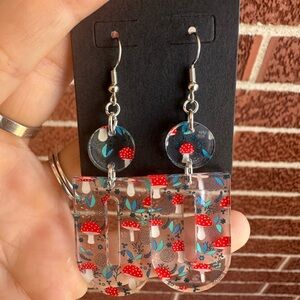 Floral Red and Blue Dangle Earrings